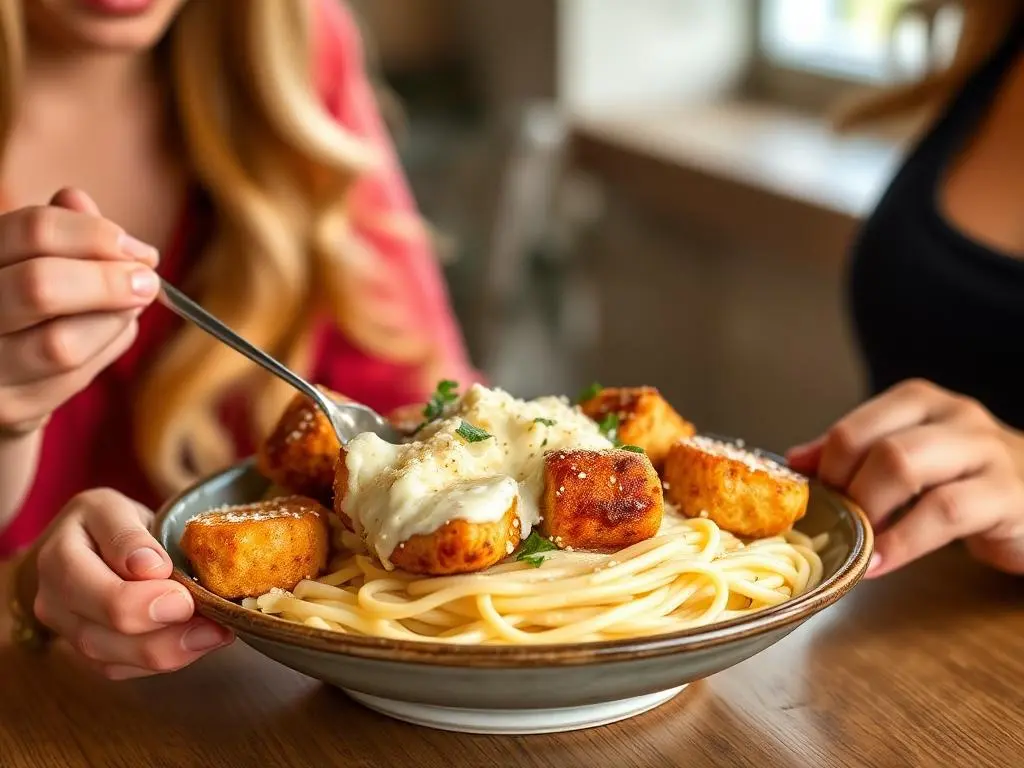 Garlic Butter Chicken Bites With Creamy Parmesan Pasta​